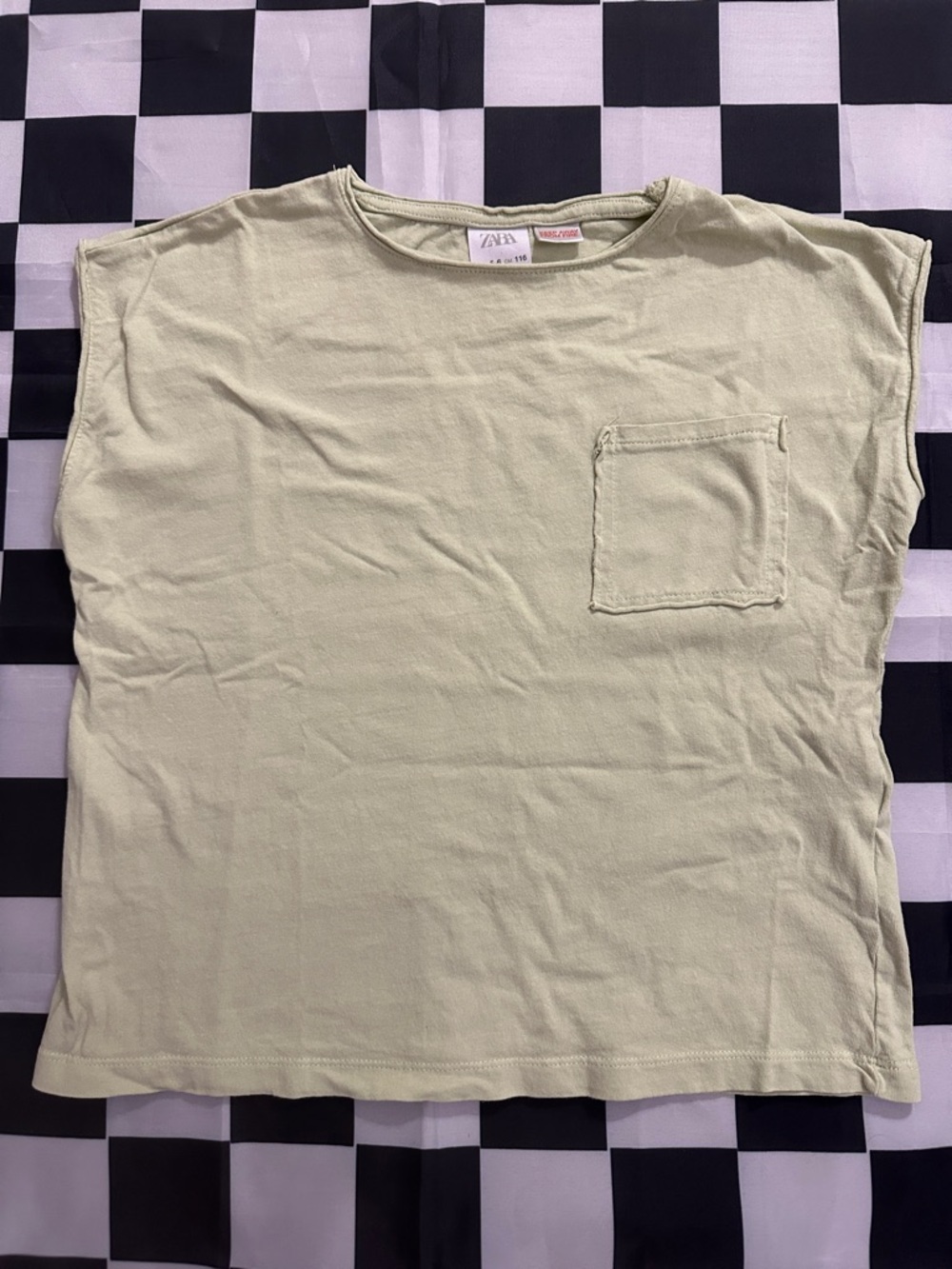 Zara Kids Boys Light Green Sleeveless Boxy Pocket Tee 5-6